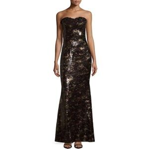 nwt Marchesa Notte Strapless Sequin Gown Formal Mermaid Dress Black Gold Size 2